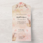 Birthday Pampas Rose Gold Schmetterlinge Blumenges All In One Einladung (Innen Boden)