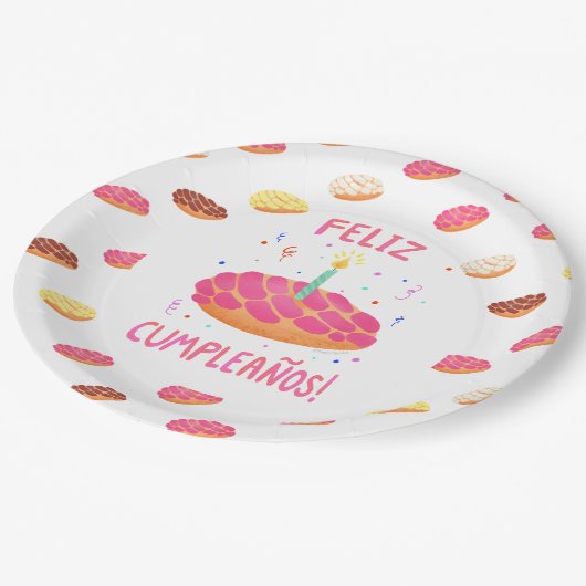 Birthday Pan Dulce Concha, Spanisch Pappteller (Schrägansicht)