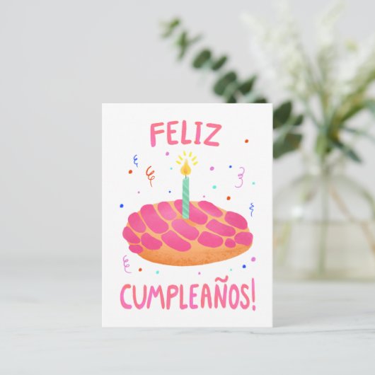 Birthday Pan Dulce Concha, Spanisch Postkarte (Stehend Vorderseite)