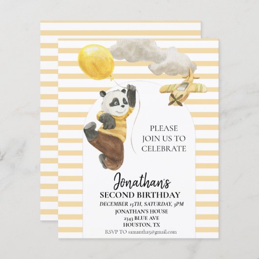 Birthday Panda Bär mit Balloons Wasserfarbe (Vorne/Hinten)