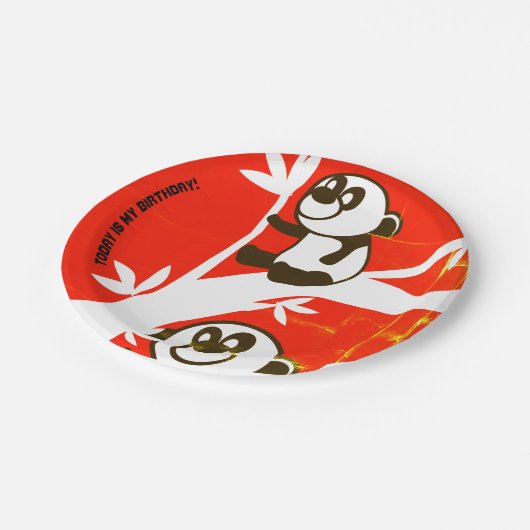 Birthday Pandas Pappteller (Schrägansicht)