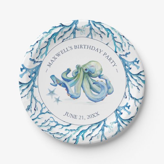 Birthday Paper Plate Boy Blue unter dem Meer Pappteller (Vorderseite)