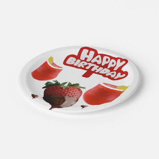 Birthday Paper Teller, Erdbeere Pappteller (Schrägansicht)