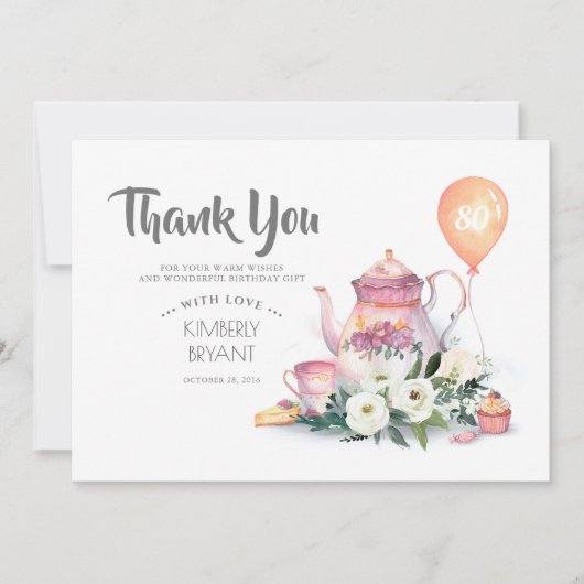 Birthday Par-Tea Floral Vielen Dank Dankeskarte (Vorderseite)