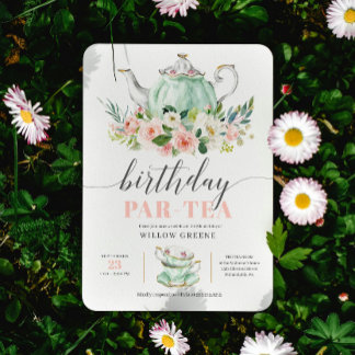 Birthday Par-tea Tee Party Girl Birthday Party Einladung