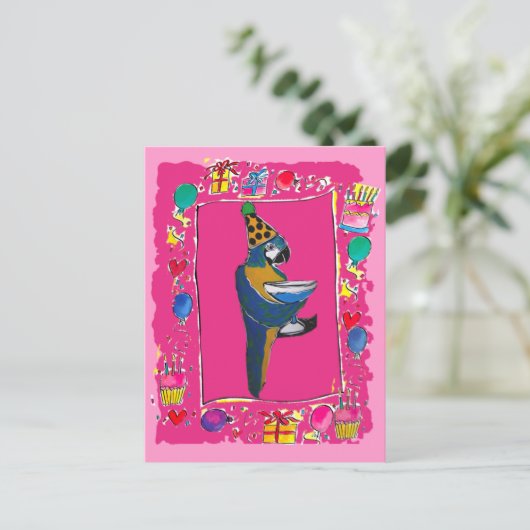 Birthday Parrot Postkarte (Stehend Vorderseite)