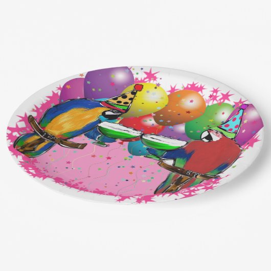 BIRTHDAY PARROTS PAPPTELLER (Schrägansicht)