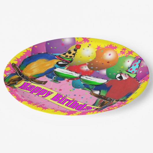 BIRTHDAY PARROTS PAPPTELLER (Schrägansicht)