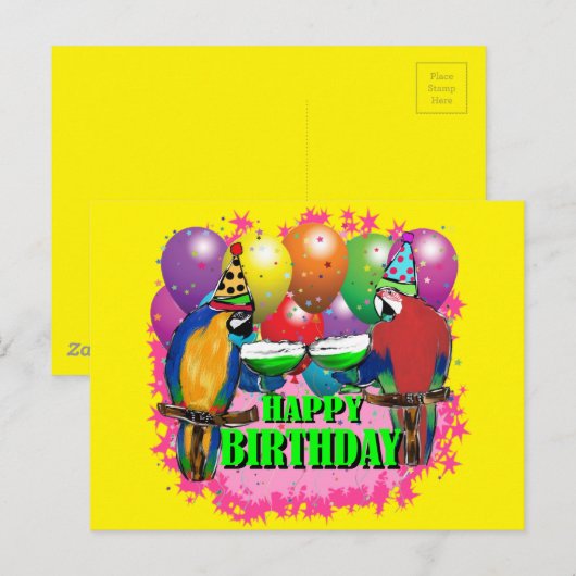 BIRTHDAY PARROTS POSTKARTE (Vorne/Hinten)