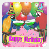 BIRTHDAY PARROTS QUADRATISCHER AUFKLEBER (Vorderseite)