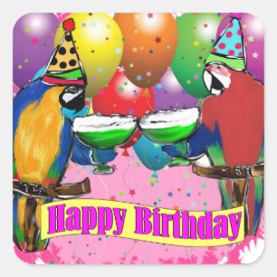 BIRTHDAY PARROTS QUADRATISCHER AUFKLEBER