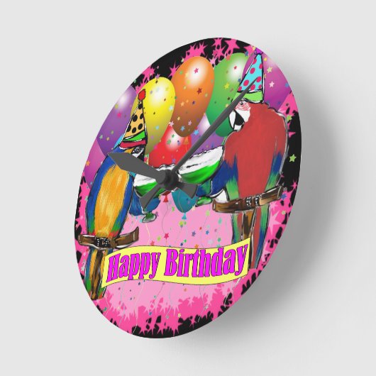 BIRTHDAY PARROTS RUNDE WANDUHR (Winkel)
