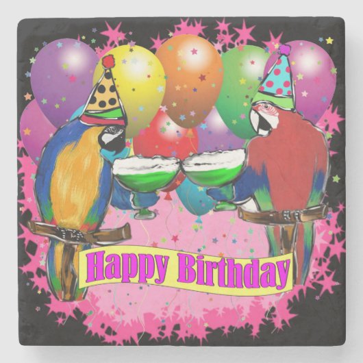 BIRTHDAY PARROTS STEINUNTERSETZER (Vorderseite)