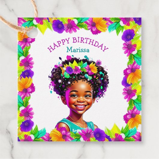 Birthday Party Afroamerikanisches Mädchen Personal Geschenkanhänger (Vorderseite)