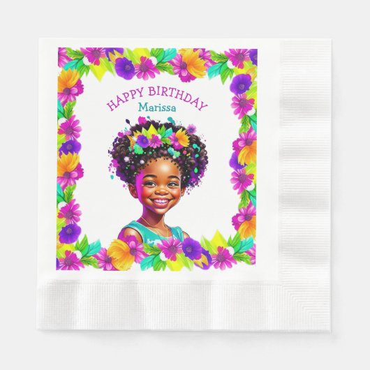 Birthday Party Afroamerikanisches Mädchen Personal Serviette (Vorderseite)