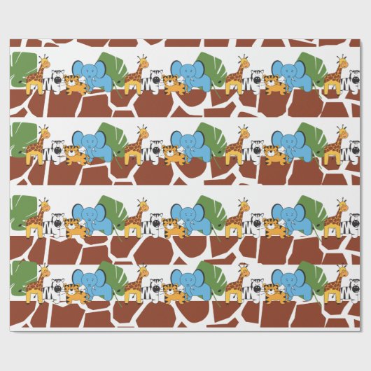 Birthday Party Animal Jungle Safari Geschenkpapier (Flach)