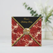 Birthday Party Asian Red Gold Black Blossom Einladung (Stehend Vorderseite)