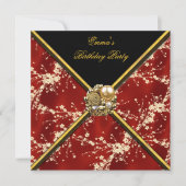 Birthday Party Asian Red Gold Black Blossom Einladung (Vorderseite)