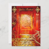 Birthday Party Asian View Gold Bamboo Red Einladung (Vorderseite)