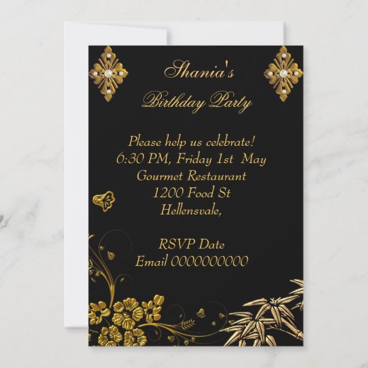 Birthday Party Asian View Gold Bamboo Red Einladung (Rückseite)