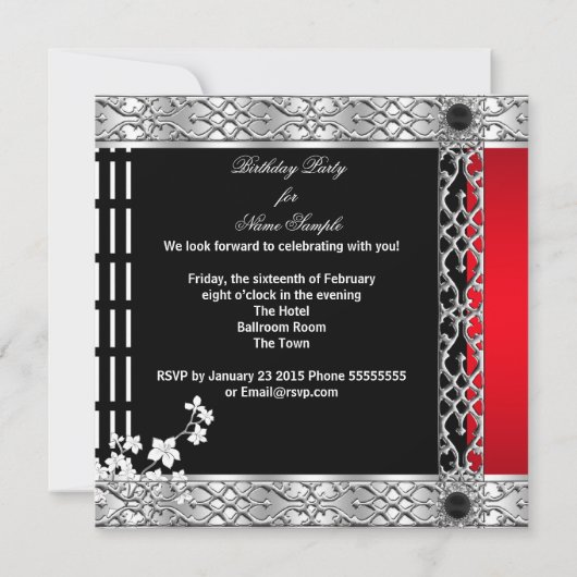 Birthday Party Asiatische Rote Kirsche Blüten Einladung (Rückseite)