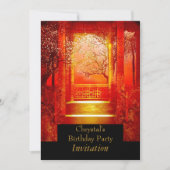 Birthday Party Asiatische Szene Rotes Gold Einladung (Vorderseite)