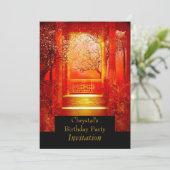 Birthday Party Asiatische Szene Rotes Gold Einladung (Stehend Vorderseite)