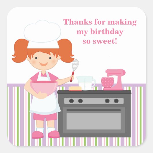Birthday Party Aufkleber Rotes Haar backen (Vorderseite)