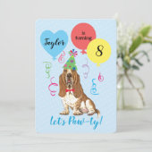 Birthday Party Ballons Basset Hound Einladung (Stehend Vorderseite)