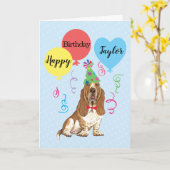 Birthday Party Ballons Basset Hound Karte (Gelbe Blume)