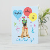 Birthday Party Ballons Belgisch Malinois Einladung (Stehend Vorderseite)