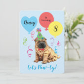 Birthday Party Ballons Chinese Shar-Pei Einladung (Stehend Vorderseite)