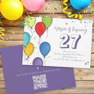Birthday Party Ballons Confetti QR Code Facebook Einladung