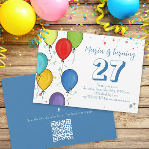 Birthday Party Ballons Confetti QR Code Facebook Einladung