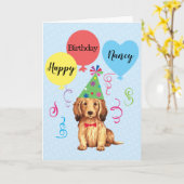 Birthday Party Ballons Langhaarige Dackel Karte (Gelbe Blume)