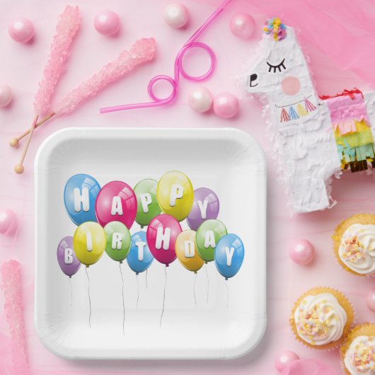 Birthday Party Ballons on White Pappteller (Party)