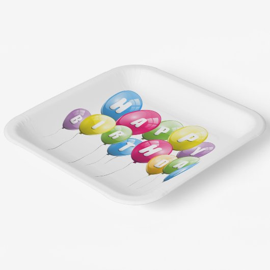 Birthday Party Ballons on White Pappteller (Gewinkelt)