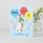 Birthday Party Ballons Westie Einladung (Stehend Vorderseite)
