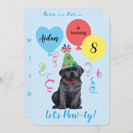 Birthday Party Balloons Black Lab Einladung (Vorne/Hinten)