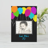 Birthday Party Balloons Foto Einladung (Stehend Vorderseite)