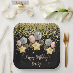 Birthday Party Balloons Gold Glitzer Ballon Black Pappteller