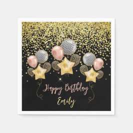 Birthday Party Balloons Gold Glitzer Ballon Black Serviette