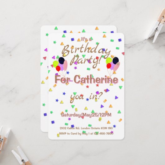 Birthday Party Balloons Invitation Einladung (Vorderseite/Rückseite Beispiel)