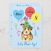 Birthday Party Balloons Pembroke Welsh Corgi Einladung (Vorne/Hinten)