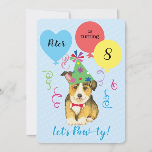 Birthday Party Balloons Pembroke Welsh Corgi Einladung (Vorderseite)