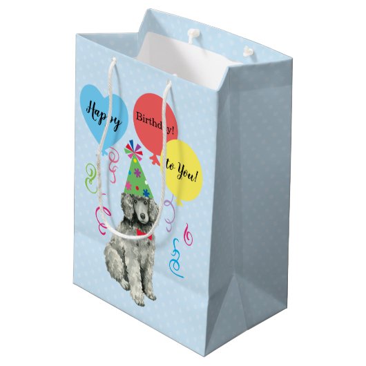 Birthday Party Balloons Poodle Mittlere Geschenktüte (Rückseite Schrägansicht)