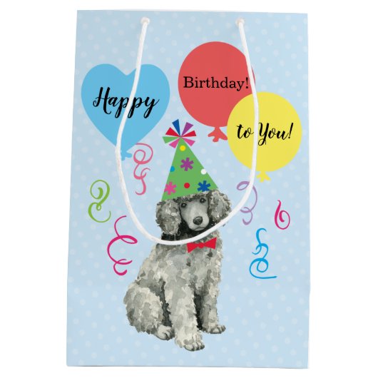 Birthday Party Balloons Poodle Mittlere Geschenktüte (Rückseite)