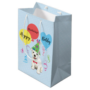 Birthday Party Balloons Westie Medium Geschenktasc Mittlere Geschenktüte