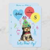 Birthday Party Balloons Yorkie Einladung (Vorne/Hinten)
