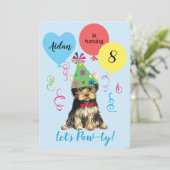 Birthday Party Balloons Yorkie Einladung (Stehend Vorderseite)